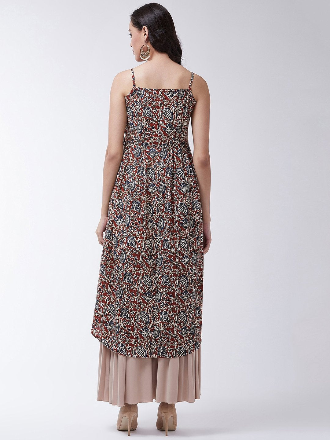 InWeave Women's Maroon Kalamkari Strappy Kurta - Distacart