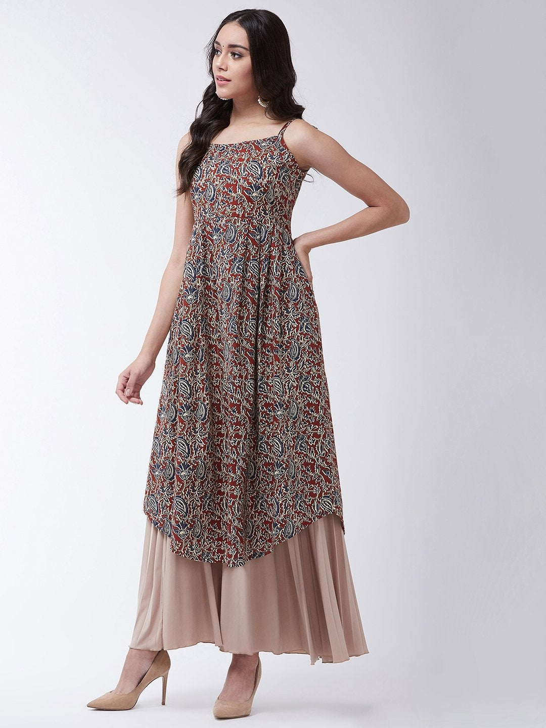InWeave Women's Maroon Kalamkari Strappy Kurta - Distacart