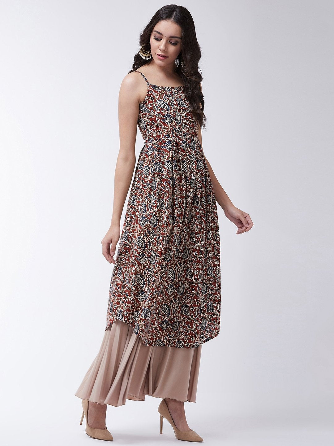 InWeave Women's Maroon Kalamkari Strappy Kurta - Distacart