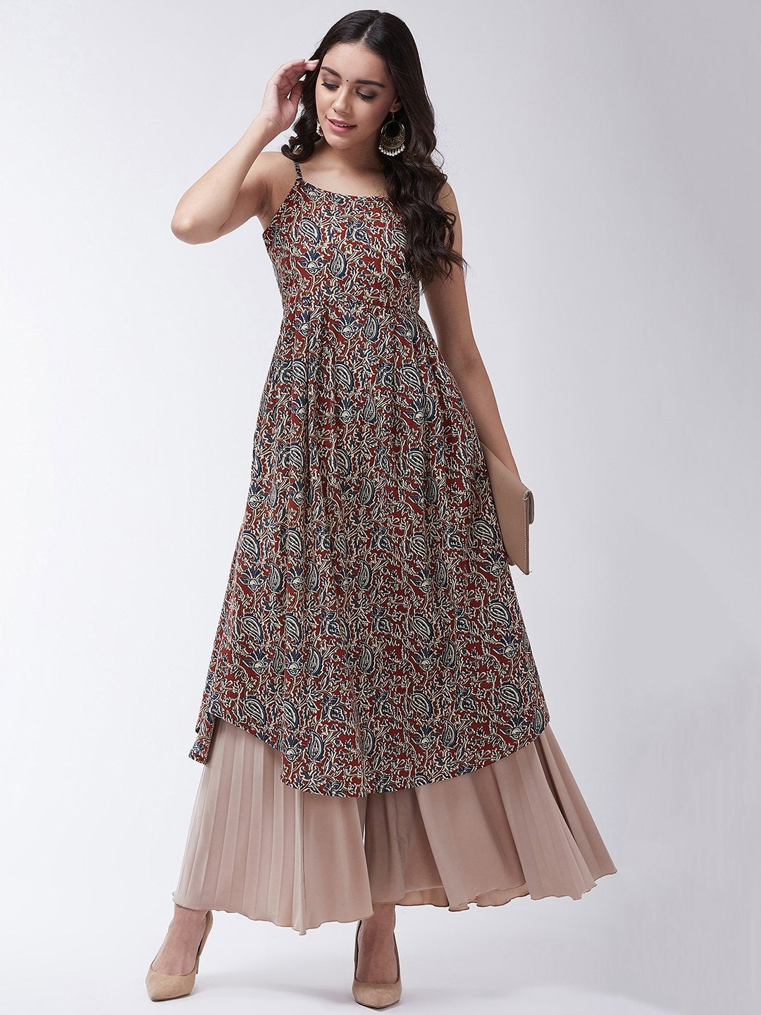 InWeave Women's Maroon Kalamkari Strappy Kurta - Distacart