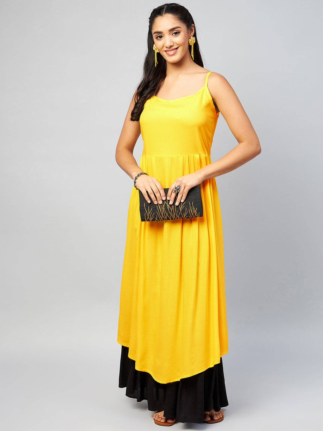 InWeave Women's Solid Yellow Strappy Kurta - Distacart