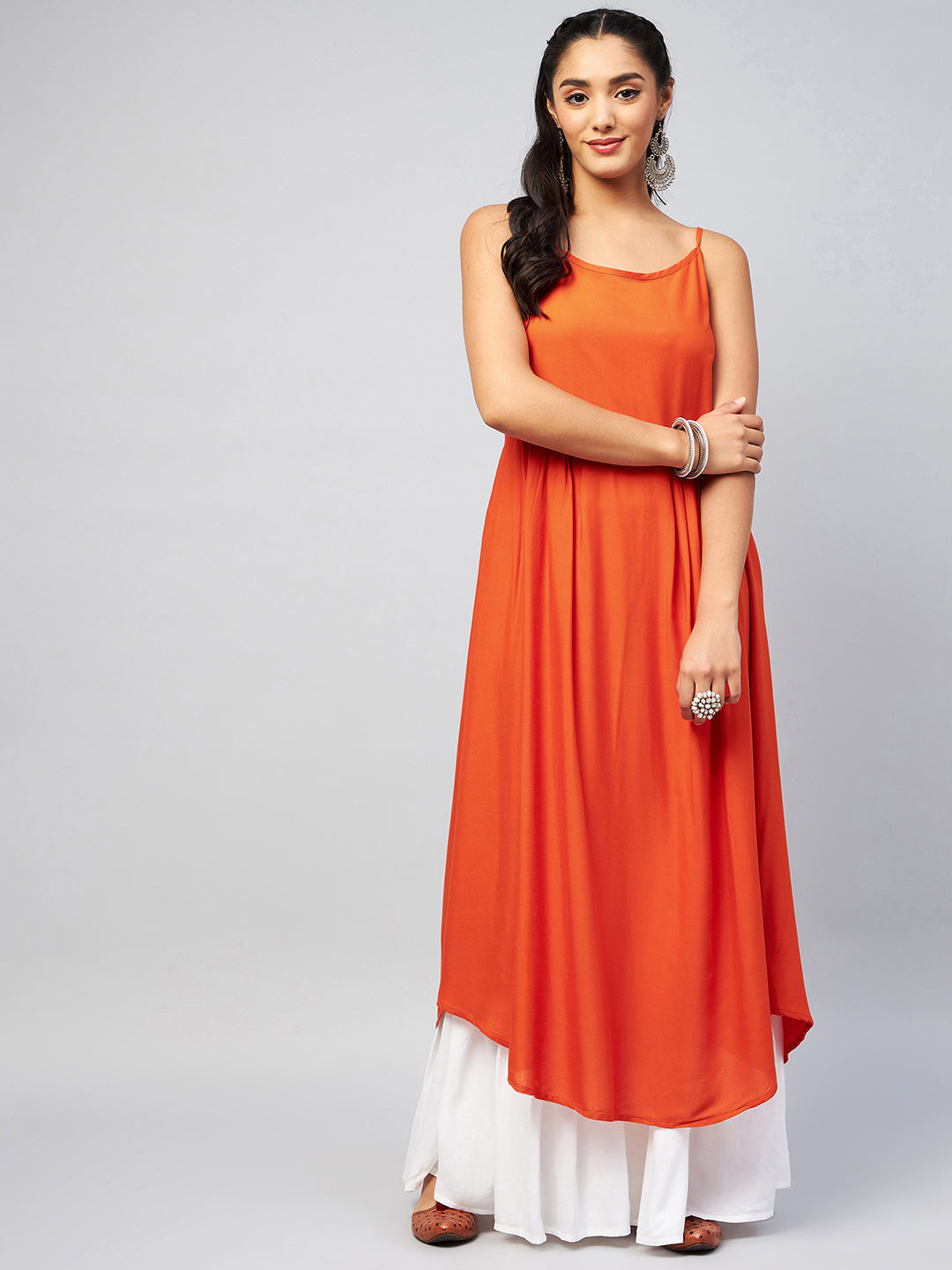 InWeave Women's Solid Orange Strappy Kurta - Distacart