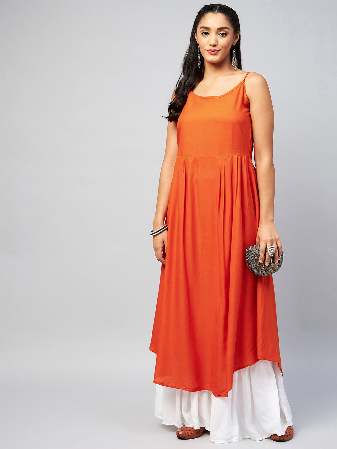 InWeave Women's Solid Orange Strappy Kurta - Distacart