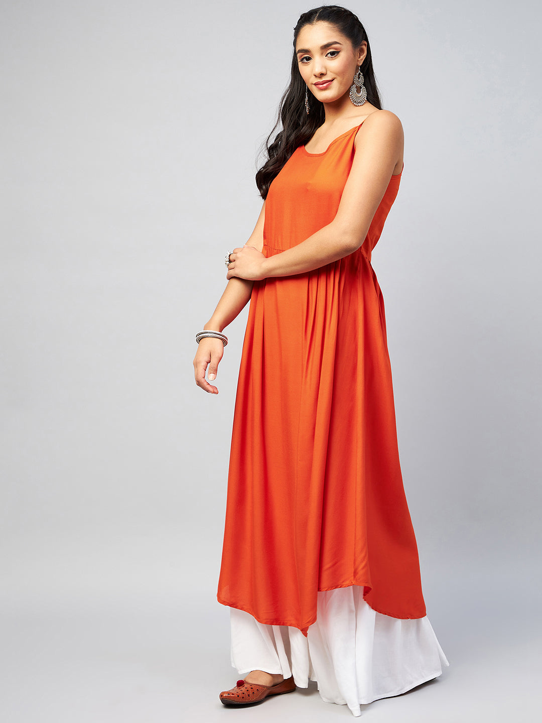 InWeave Women's Solid Orange Strappy Kurta - Distacart