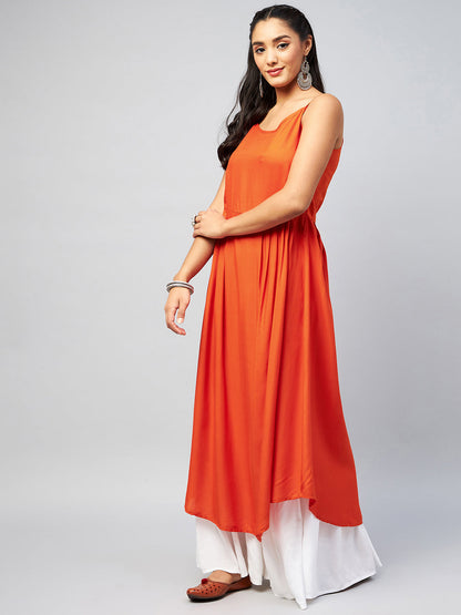 InWeave Women's Solid Orange Strappy Kurta - Distacart