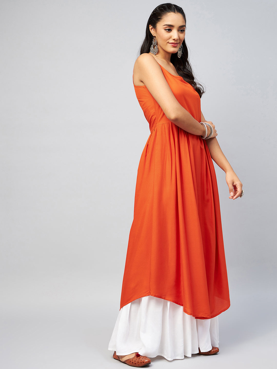 InWeave Women's Solid Orange Strappy Kurta - Distacart