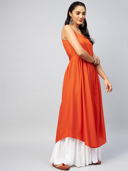 InWeave Women's Solid Orange Strappy Kurta - Distacart