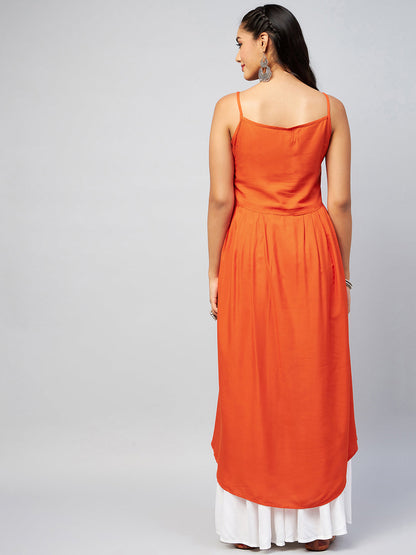 InWeave Women's Solid Orange Strappy Kurta - Distacart