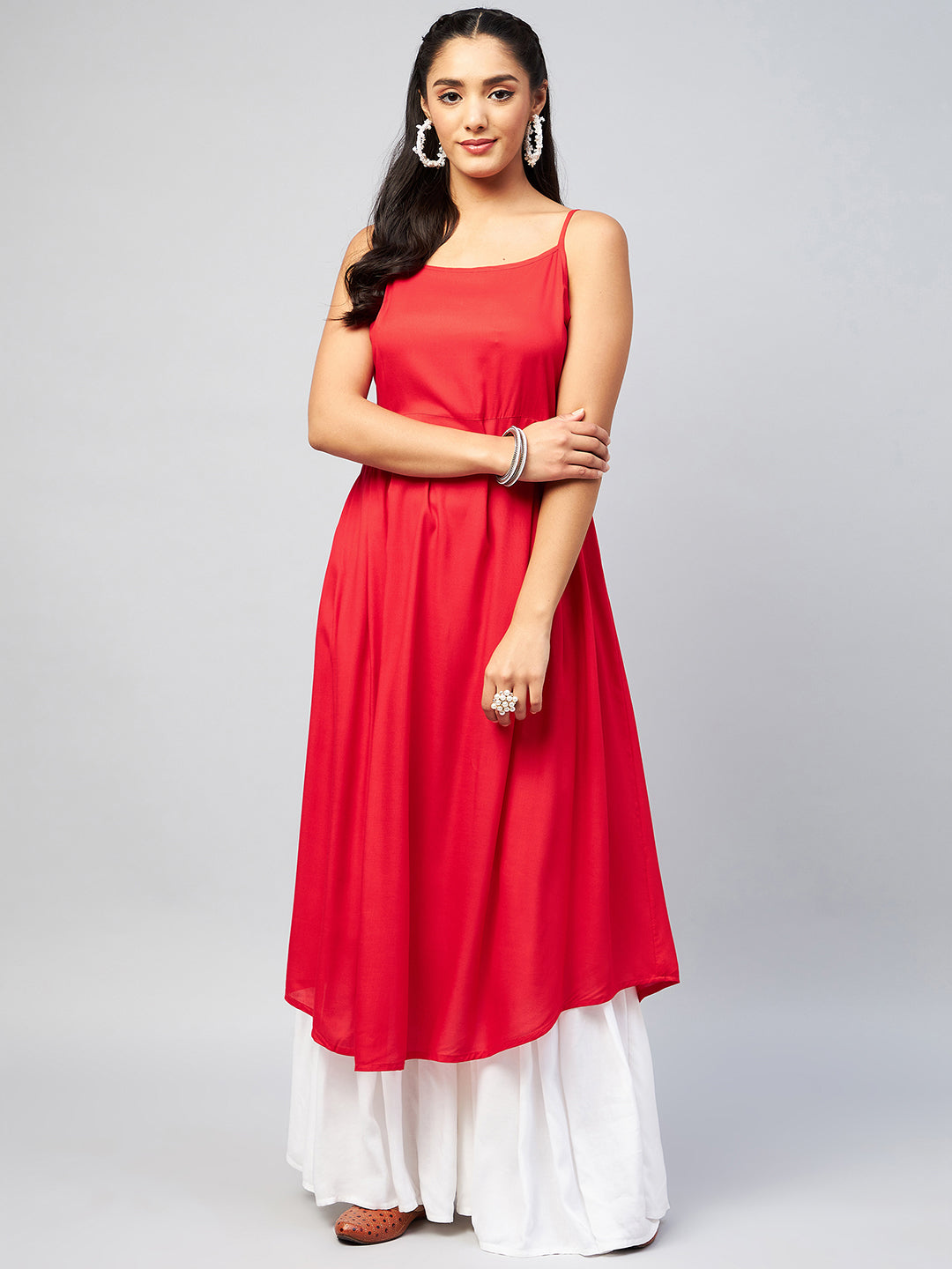 InWeave Women's Solid Red Strappy Kurta - Distacart