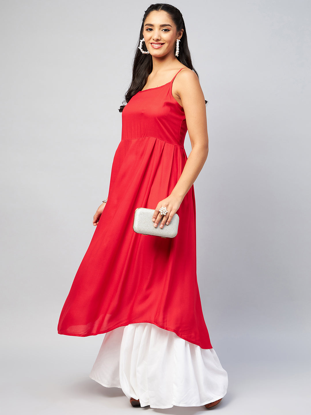 InWeave Women's Solid Red Strappy Kurta - Distacart