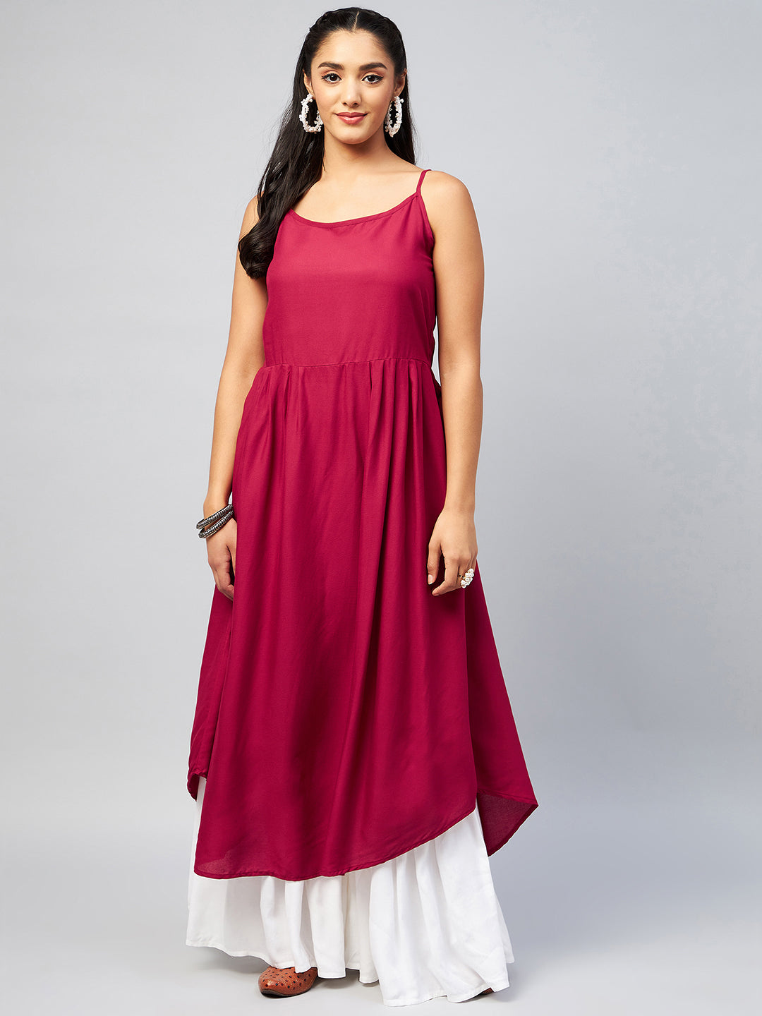 InWeave Women's Solid Maroon Strappy Kurta - Distacart