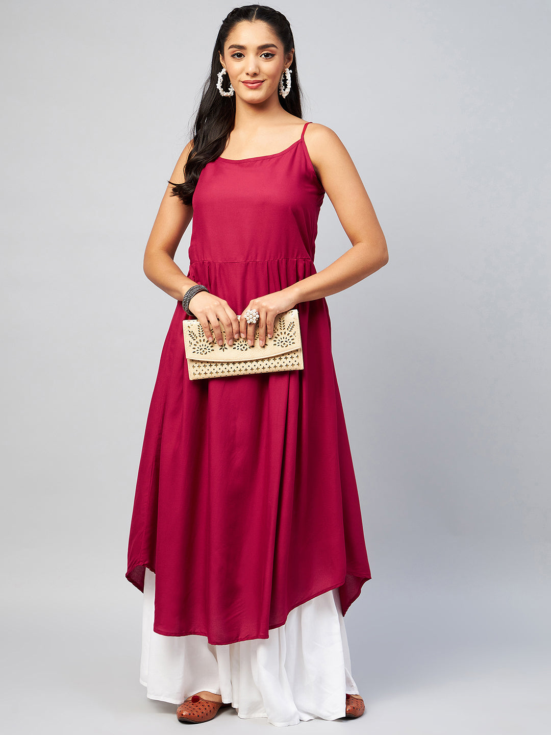 InWeave Women's Solid Maroon Strappy Kurta - Distacart