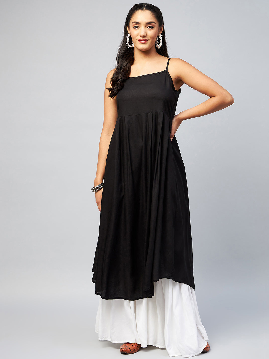 InWeave Women's Solid Black Strappy Kurta - Distacart