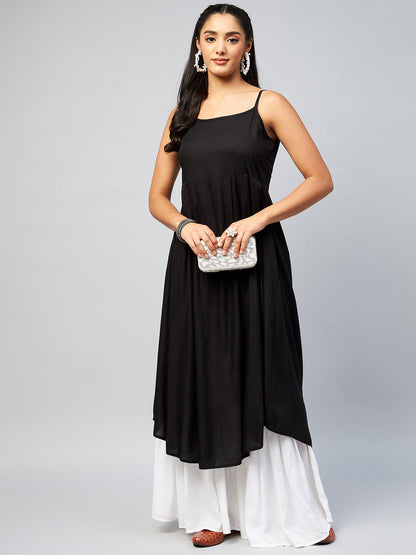 InWeave Women's Solid Black Strappy Kurta - Distacart
