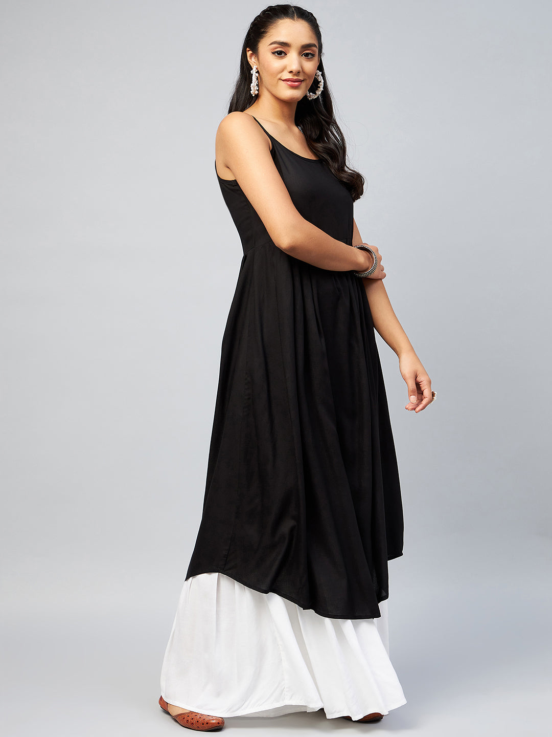 InWeave Women's Solid Black Strappy Kurta - Distacart