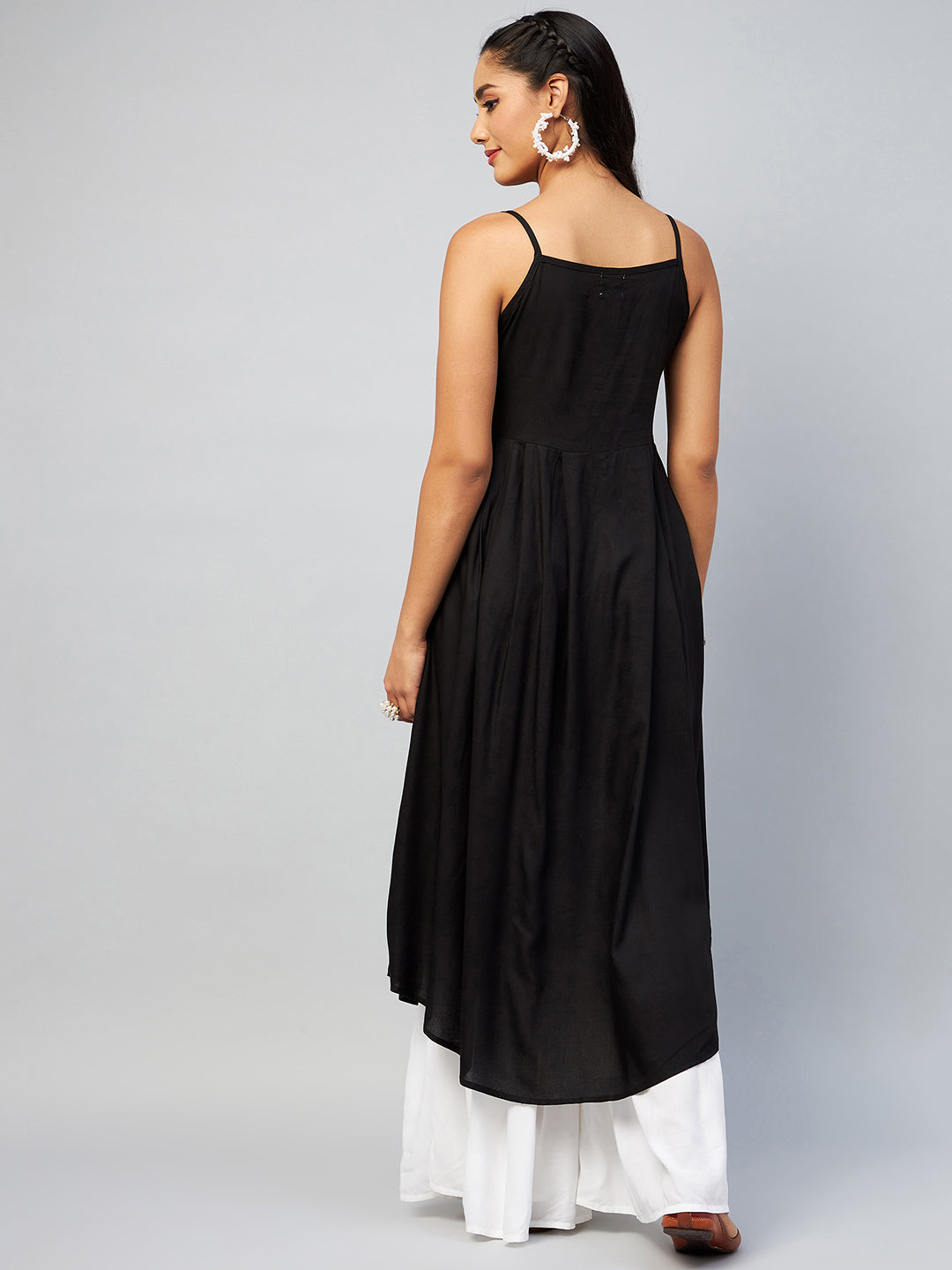 InWeave Women's Solid Black Strappy Kurta - Distacart