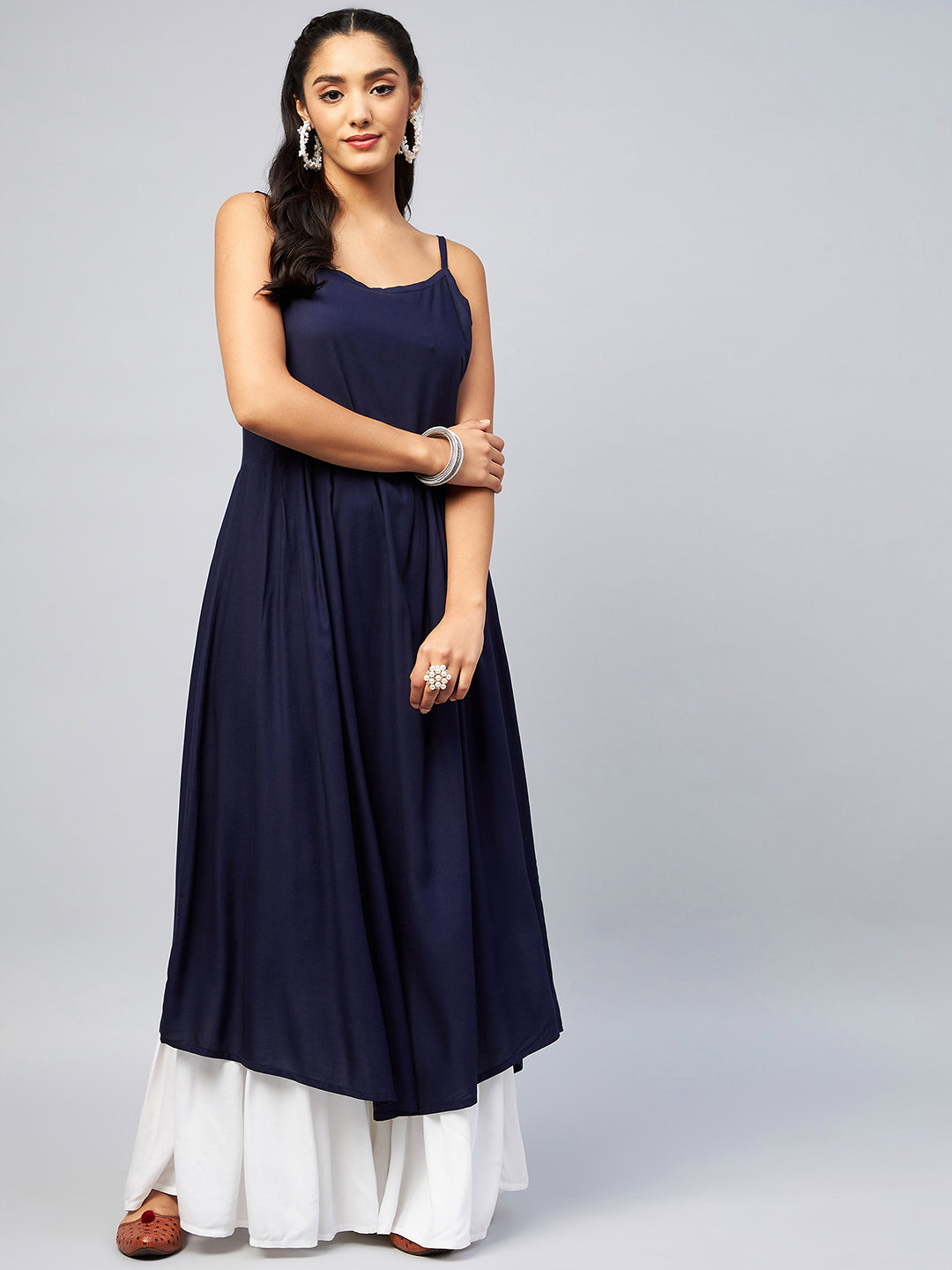 InWeave Women's Navy Blue Strappy Kurta - Distacart