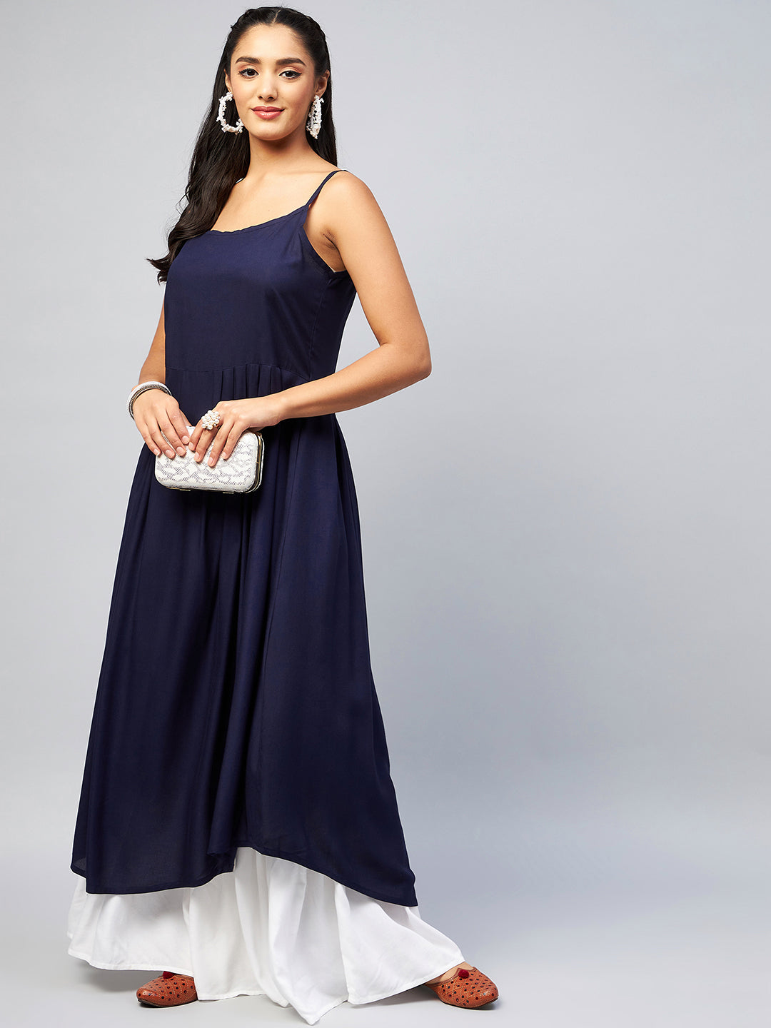 InWeave Women's Navy Blue Strappy Kurta - Distacart