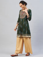 Thumbnail for InWeave Women's Green Gota Mirror Work Kurta - Distacart