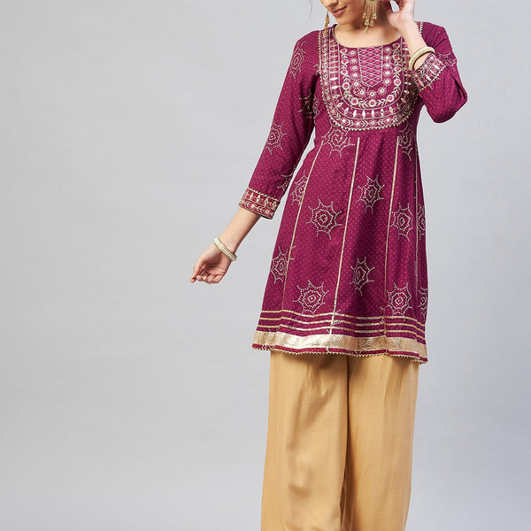 InWeave Women's Wine Gota Mirror Kurta - Distacart