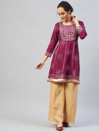 InWeave Women's Wine Gota Mirror Kurta - Distacart