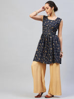 Thumbnail for InWeave Women's Blue Silver Gold Printed Kurta - Distacart