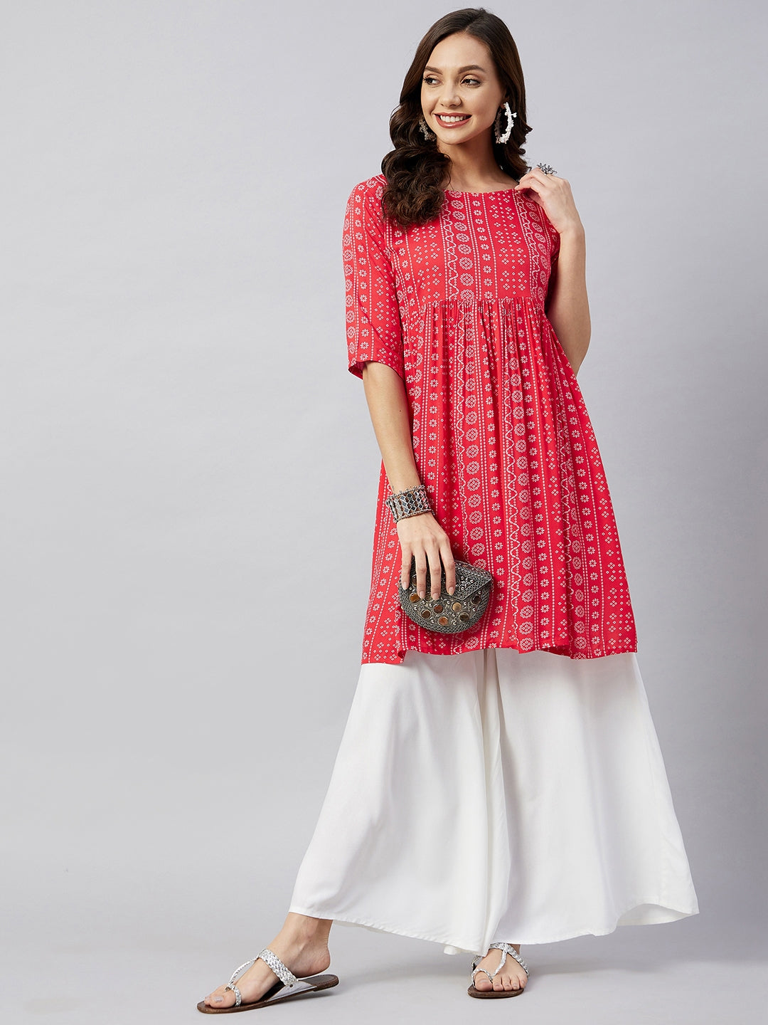 InWeave Women's Red Bandhani Shrot Anarkali Kurta - Distacart