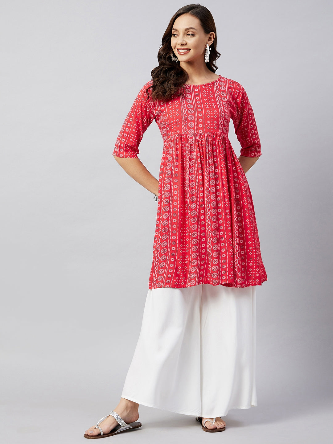 InWeave Women's Red Bandhani Shrot Anarkali Kurta - Distacart
