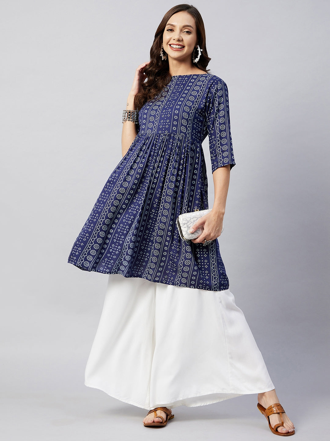 InWeave Women's Blue Bandhani Shrot Anarkali Kurta - Distacart