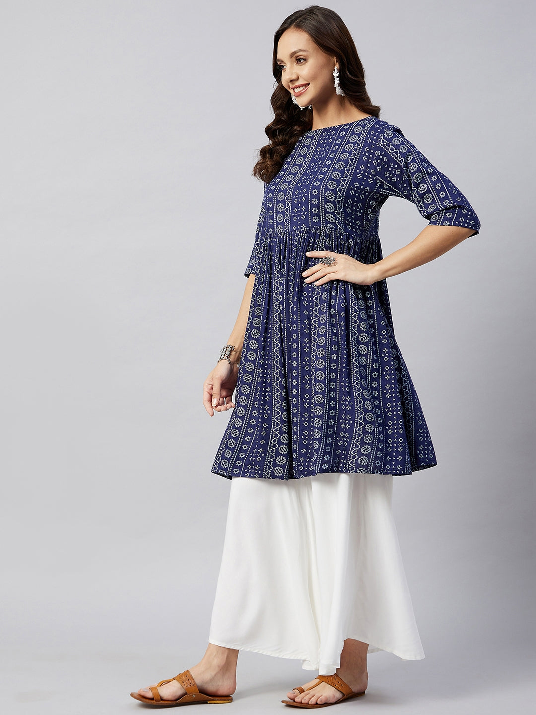 InWeave Women's Blue Bandhani Shrot Anarkali Kurta - Distacart
