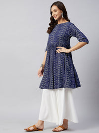Thumbnail for InWeave Women's Blue Bandhani Shrot Anarkali Kurta - Distacart