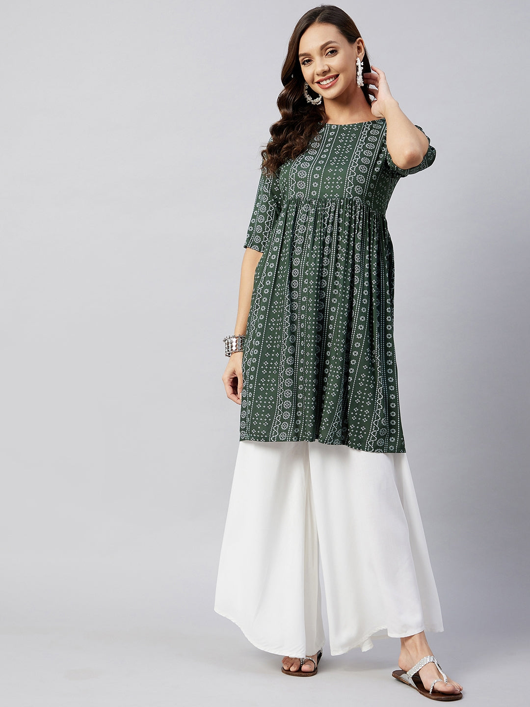 InWeave Women's Green Bandhani Shrot Anarkali Kurta - Distacart