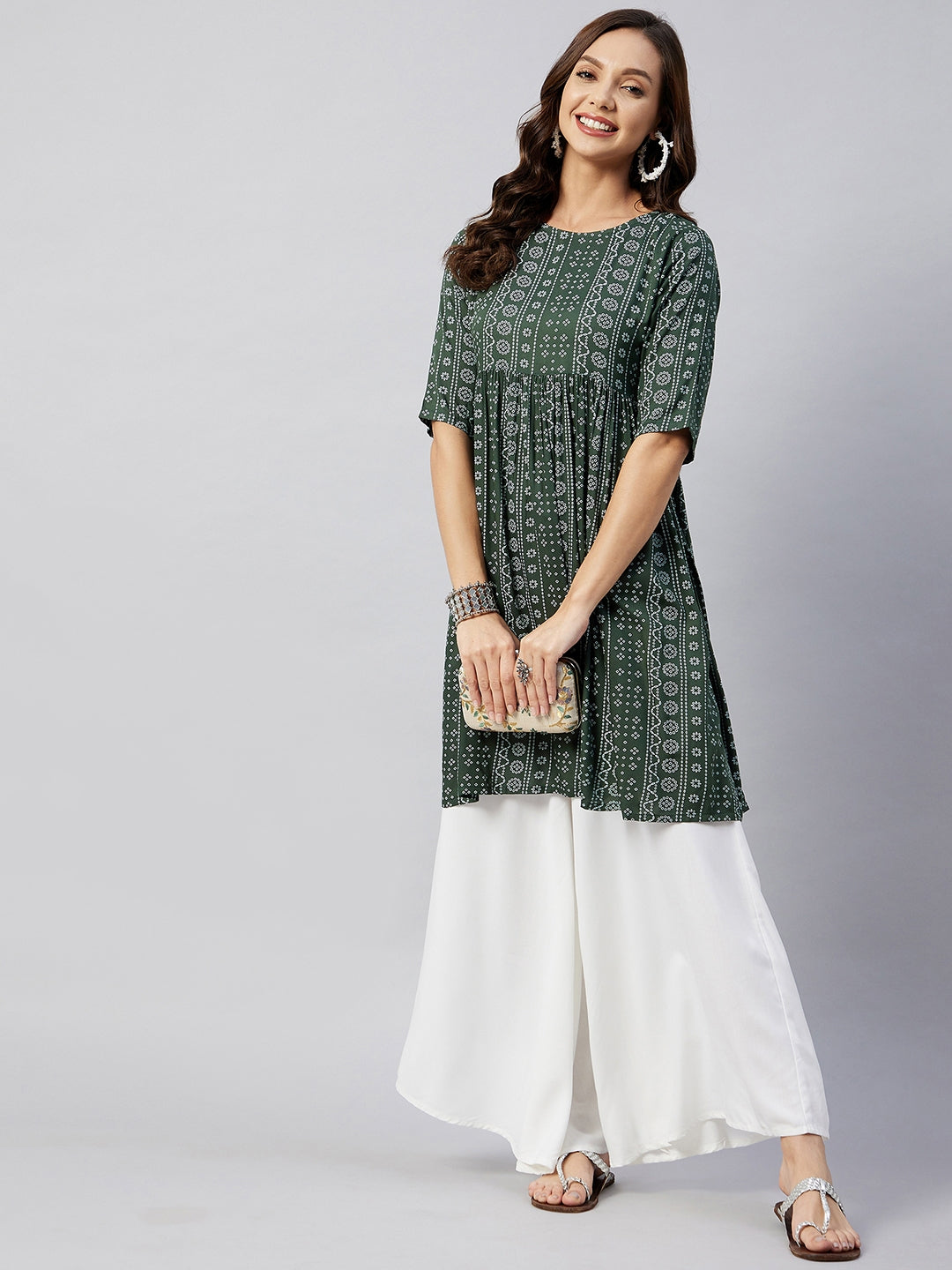 InWeave Women's Green Bandhani Shrot Anarkali Kurta - Distacart