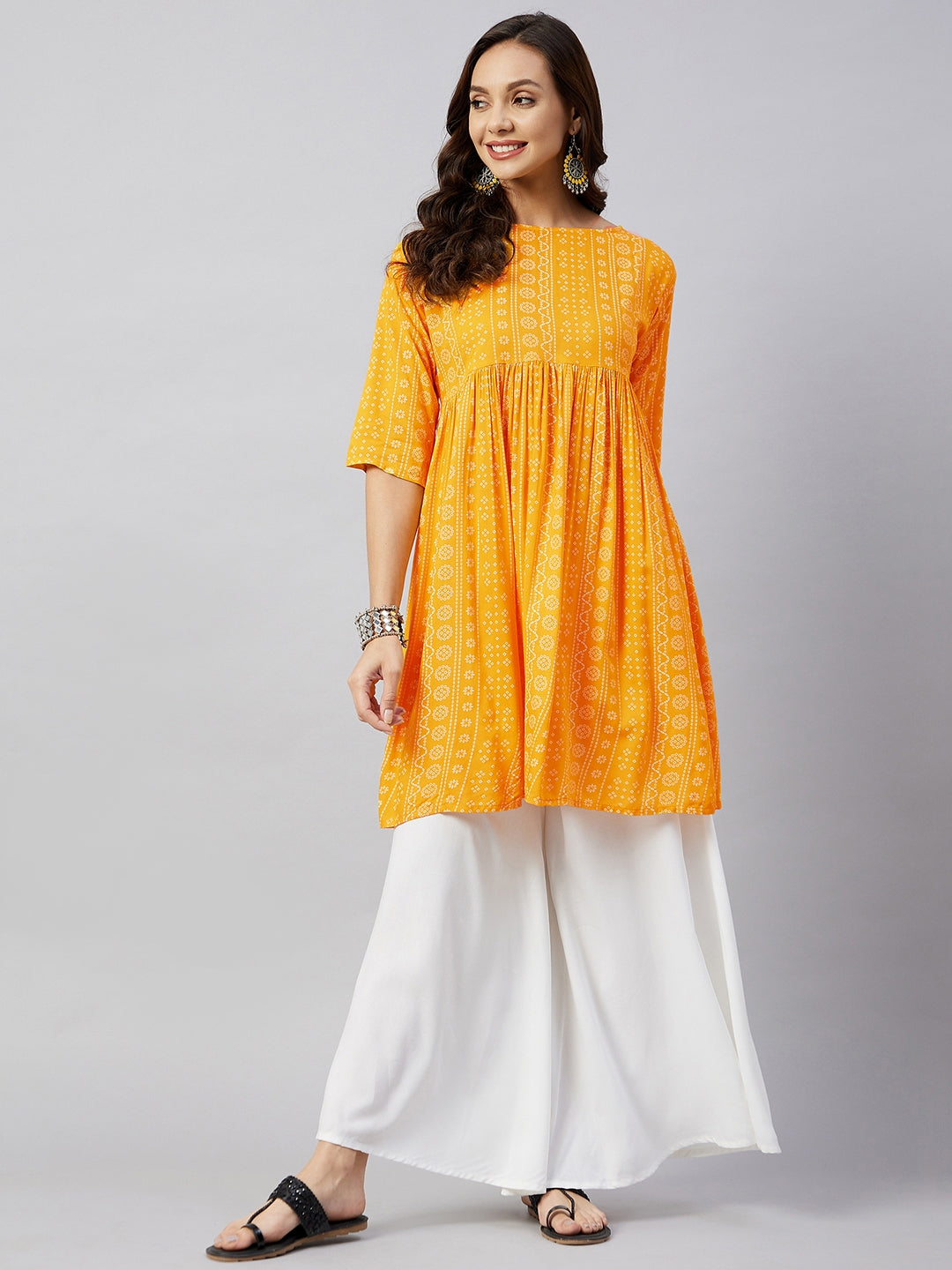InWeave Women's Yellow Bandhani Short Anarkali Kurta - Distacart
