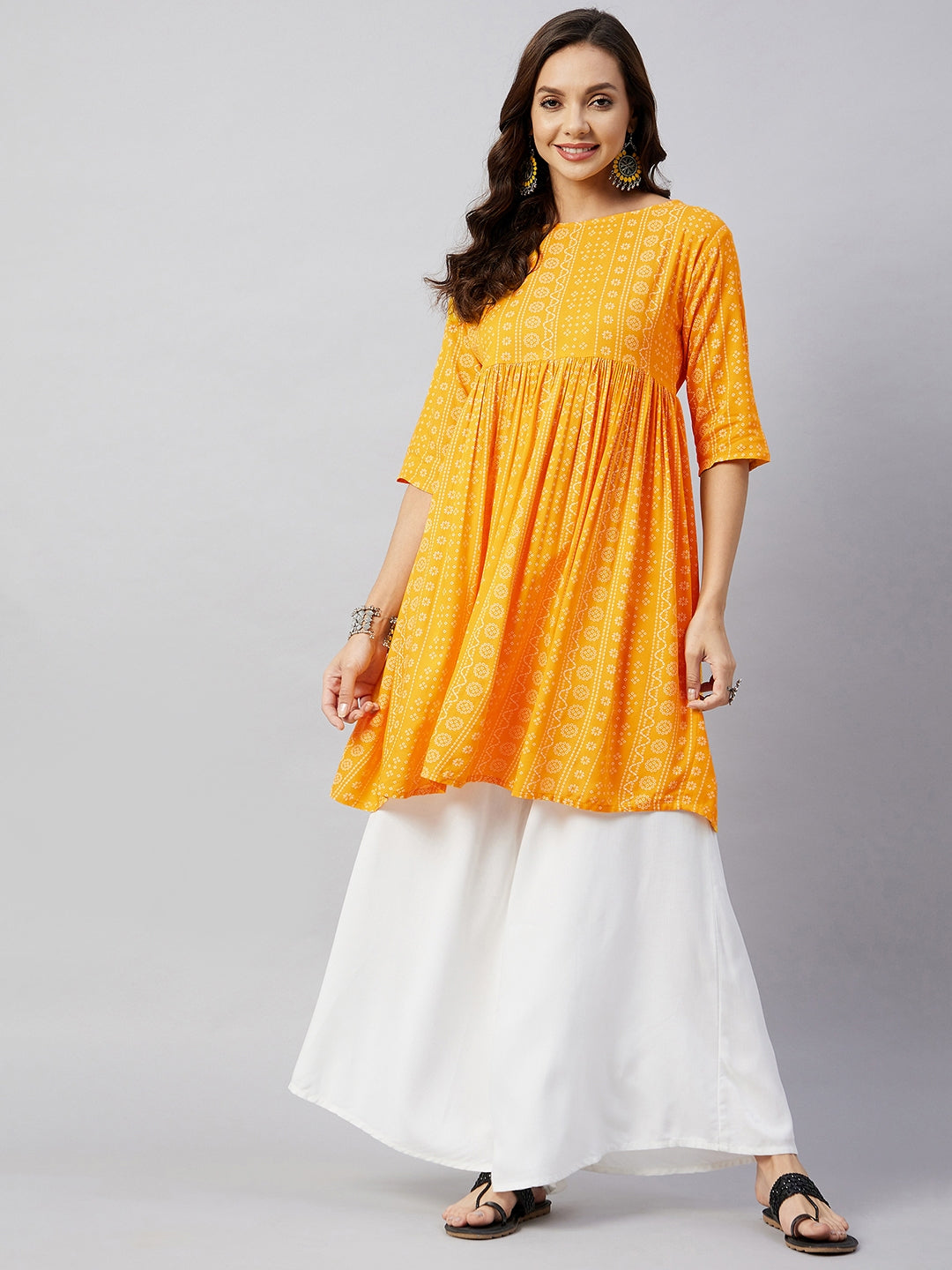 InWeave Women's Yellow Bandhani Short Anarkali Kurta - Distacart