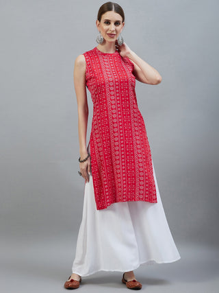 InWeave Women's Red Bandhej Halter Kurta - Distacart