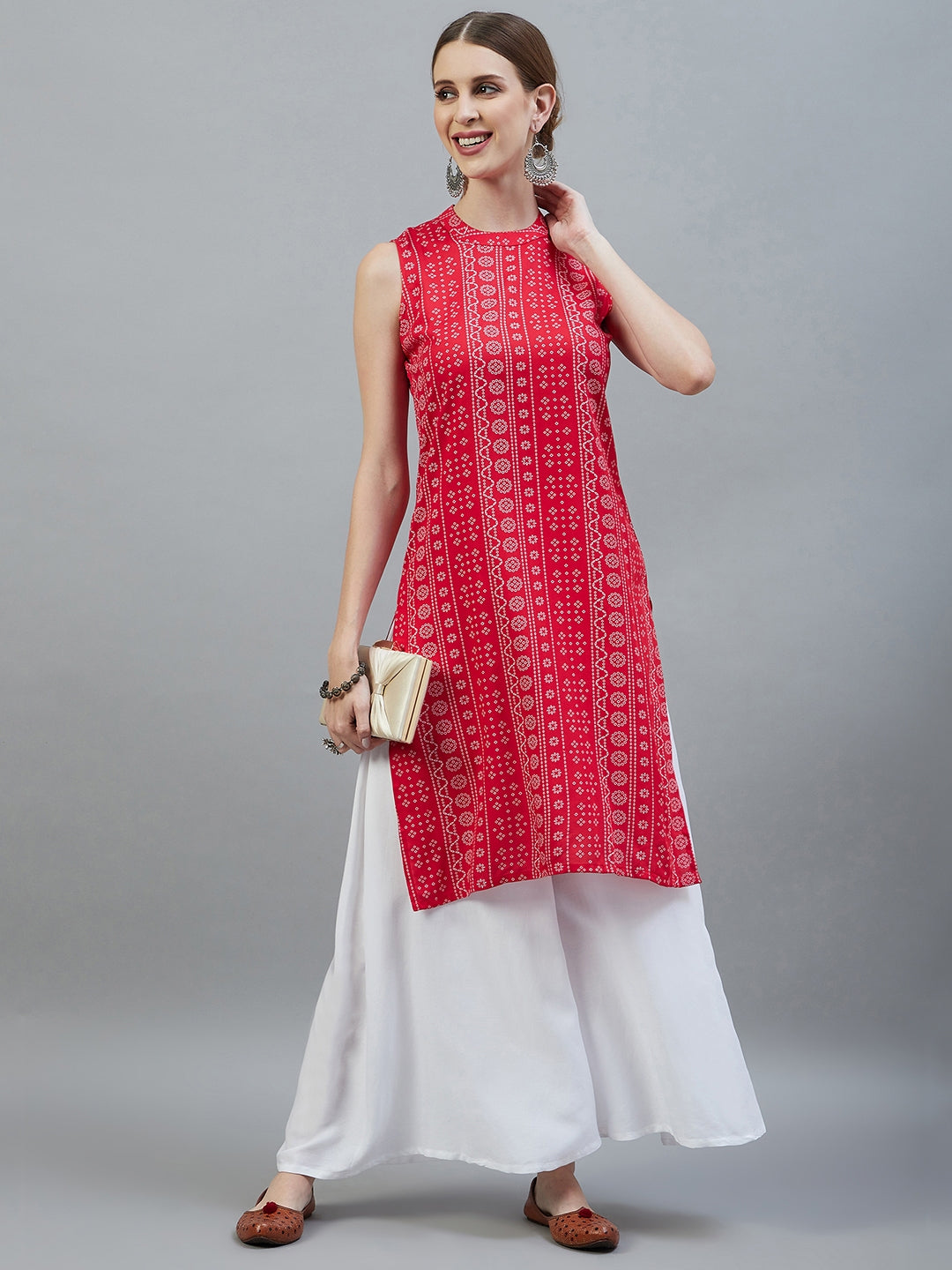 InWeave Women's Red Bandhej Halter Kurta - Distacart