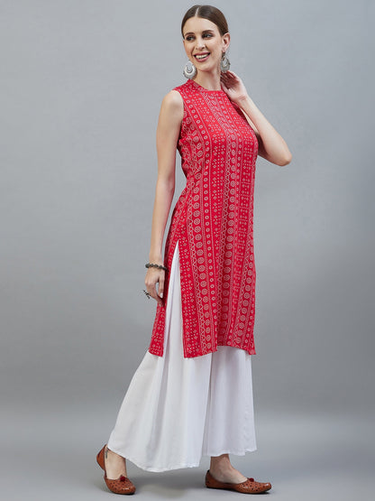 InWeave Women's Red Bandhej Halter Kurta - Distacart