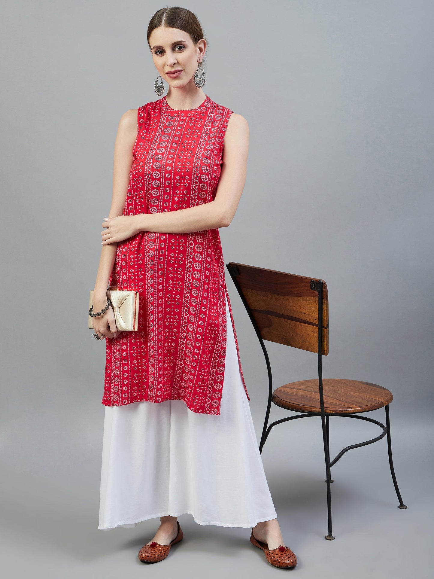 InWeave Women's Red Bandhej Halter Kurta - Distacart