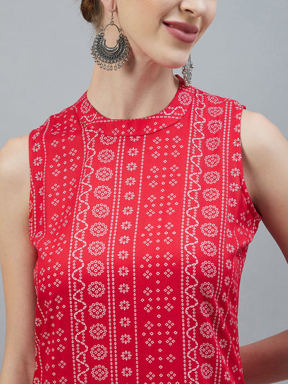 InWeave Women's Red Bandhej Halter Kurta - Distacart