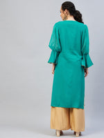 Thumbnail for InWeave Women's Aqua Blue Organza Sleeve Gota Work Kurta - Distacart