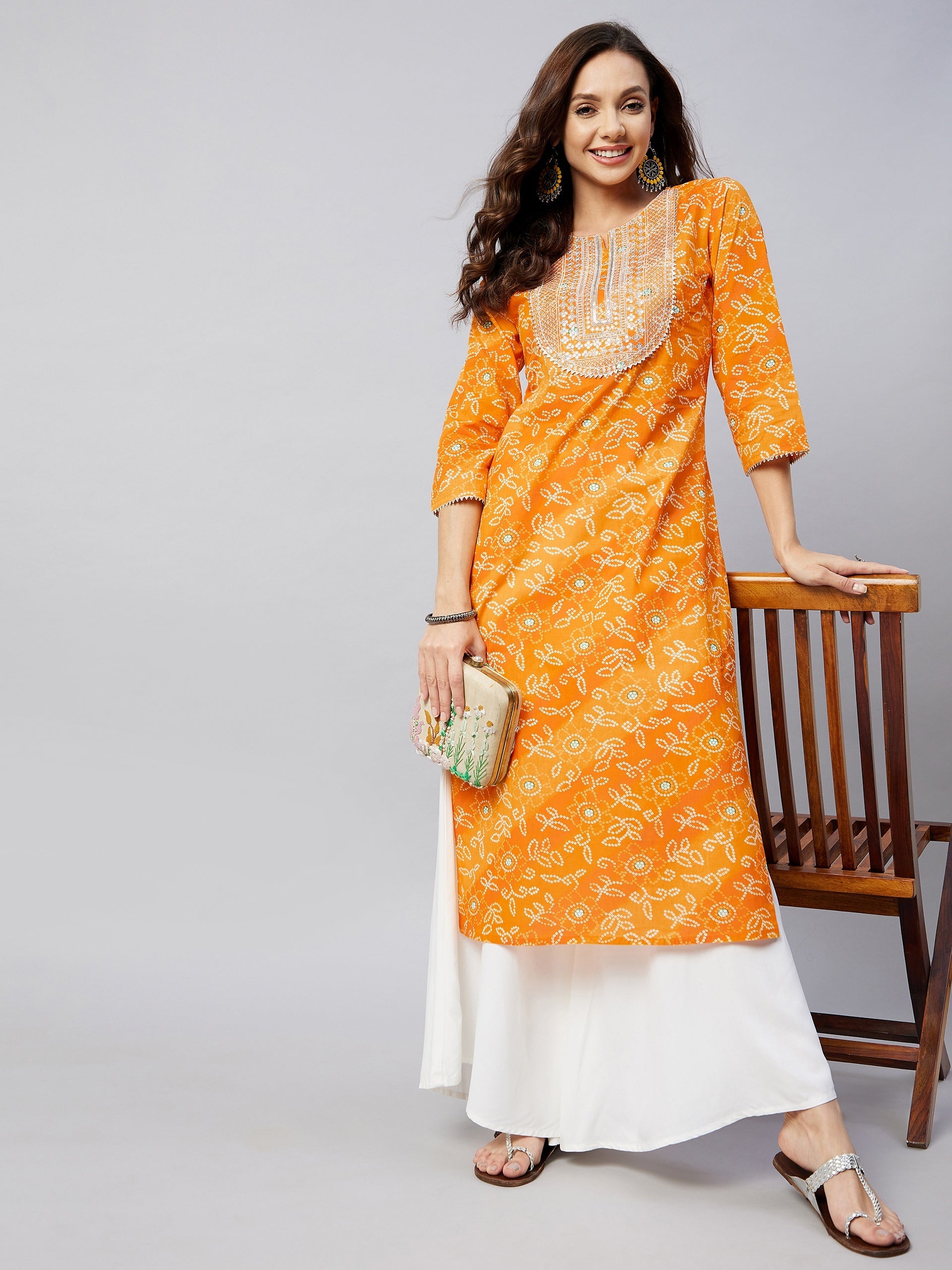 InWeave Women's Canary Orange Work Straight Kurta - Distacart