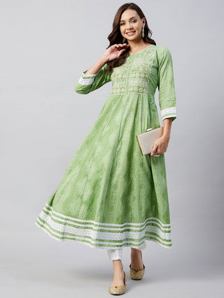 InWeave Women's Mint Green Mirror Work Anarkali Kurta - Distacart