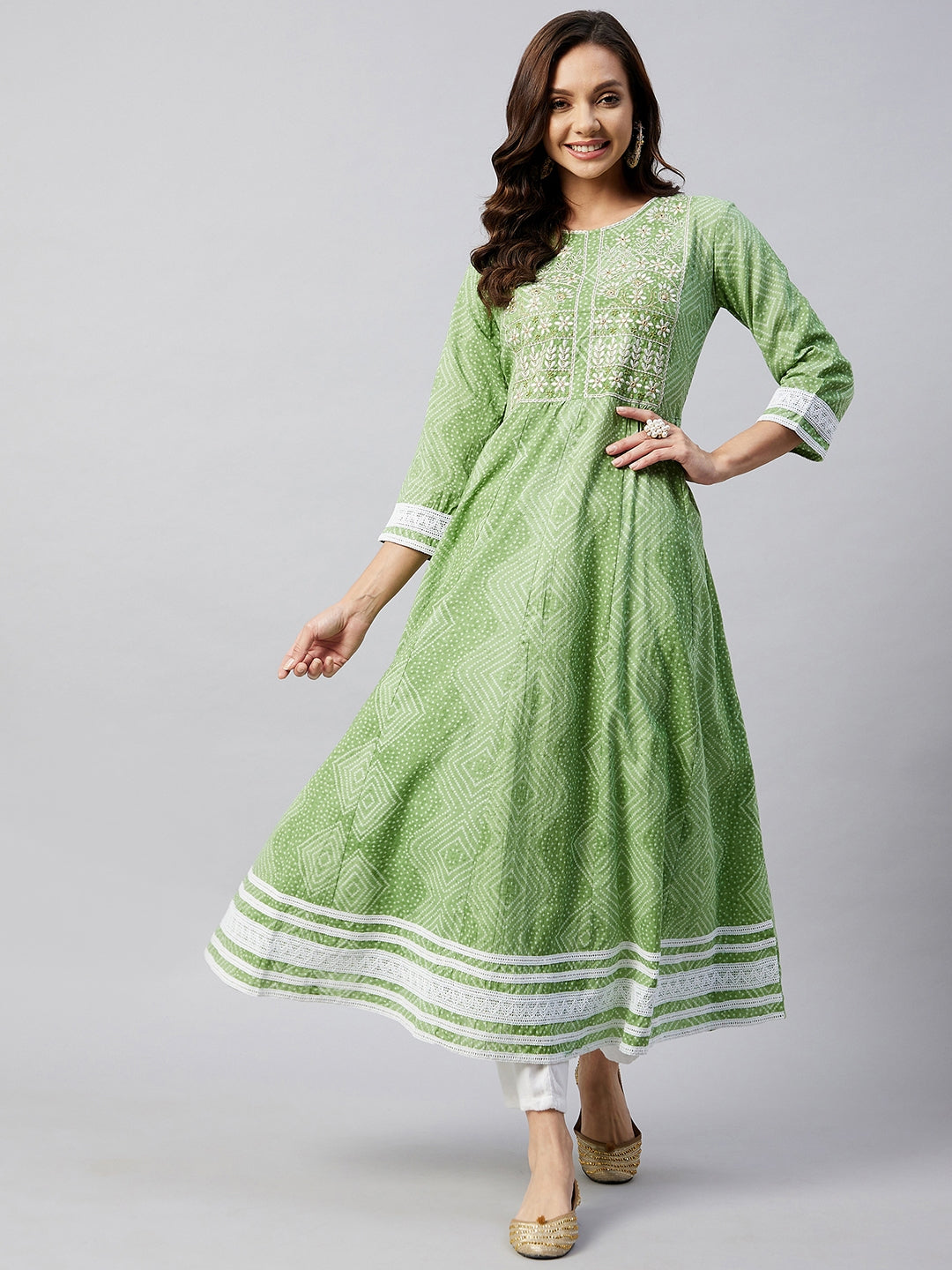 InWeave Women's Mint Green Mirror Work Anarkali Kurta - Distacart