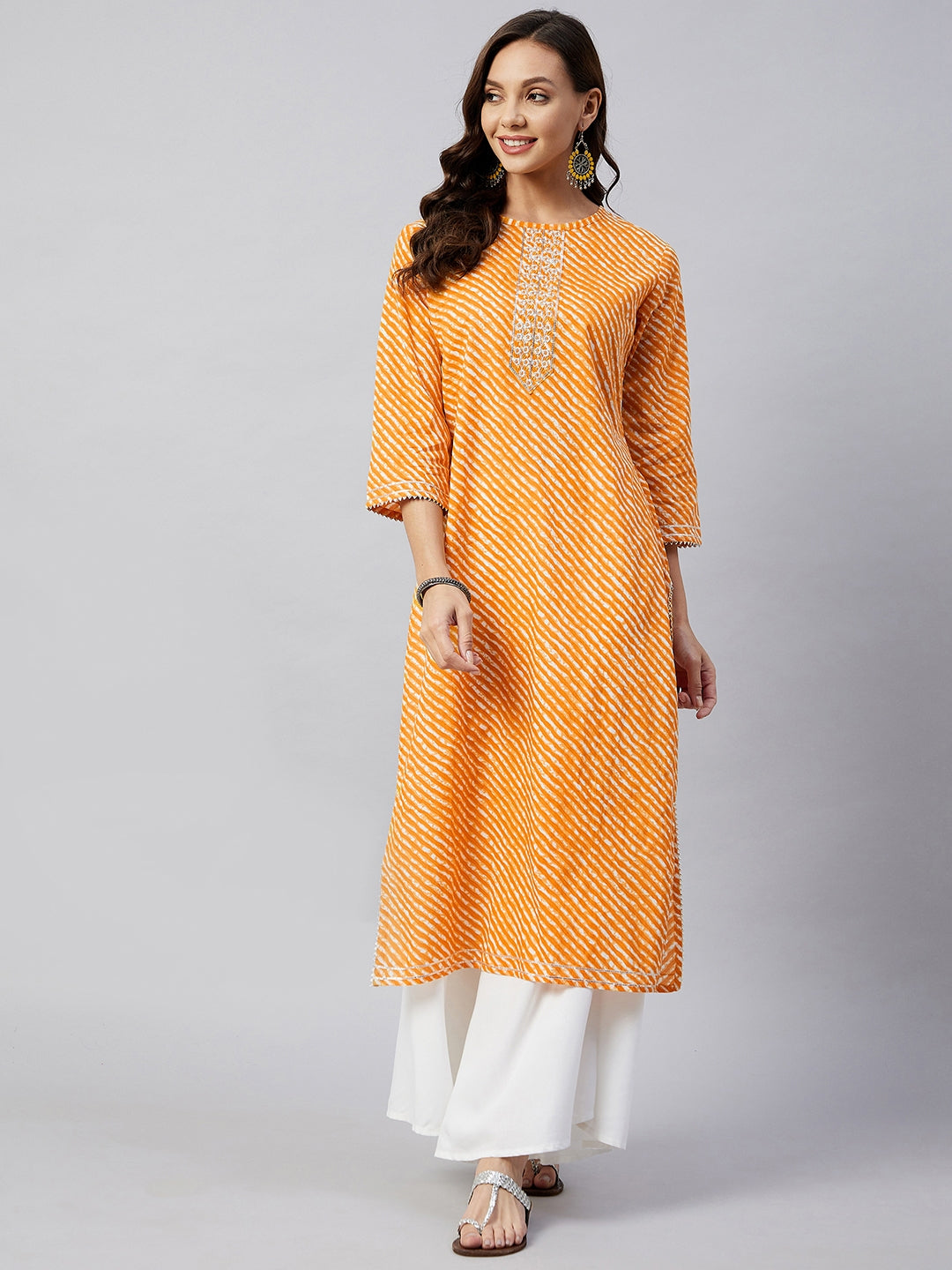 InWeave Women's Mustard Lehriya Work Kurta - Distacart