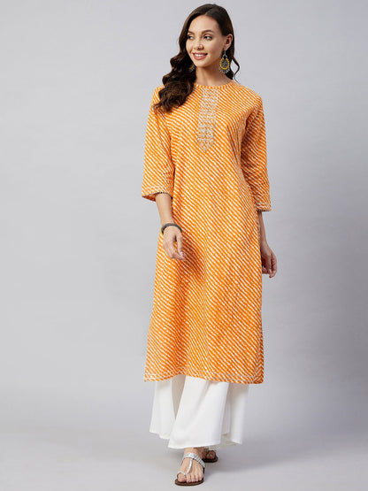 InWeave Women's Mustard Lehriya Work Kurta - Distacart