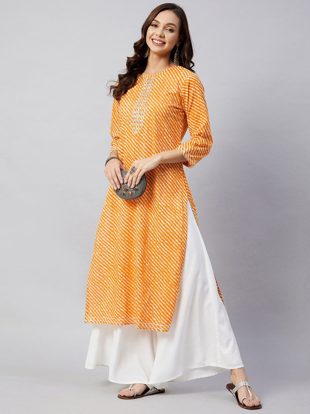InWeave Women's Mustard Lehriya Work Kurta - Distacart