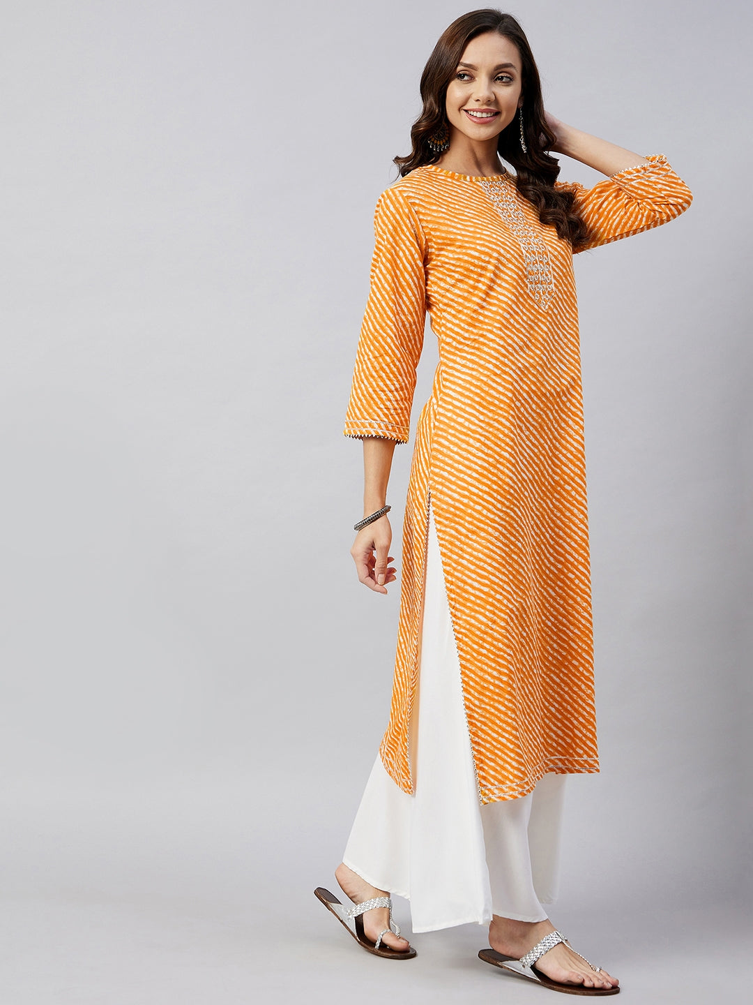 InWeave Women's Mustard Lehriya Work Kurta - Distacart