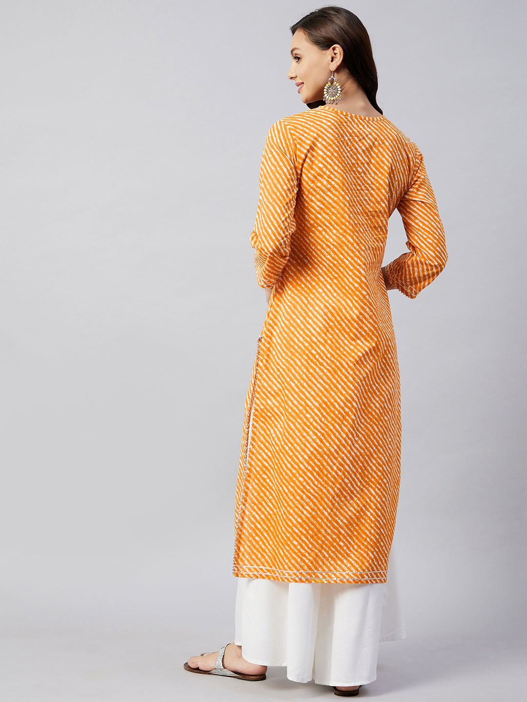 InWeave Women's Mustard Lehriya Work Kurta - Distacart