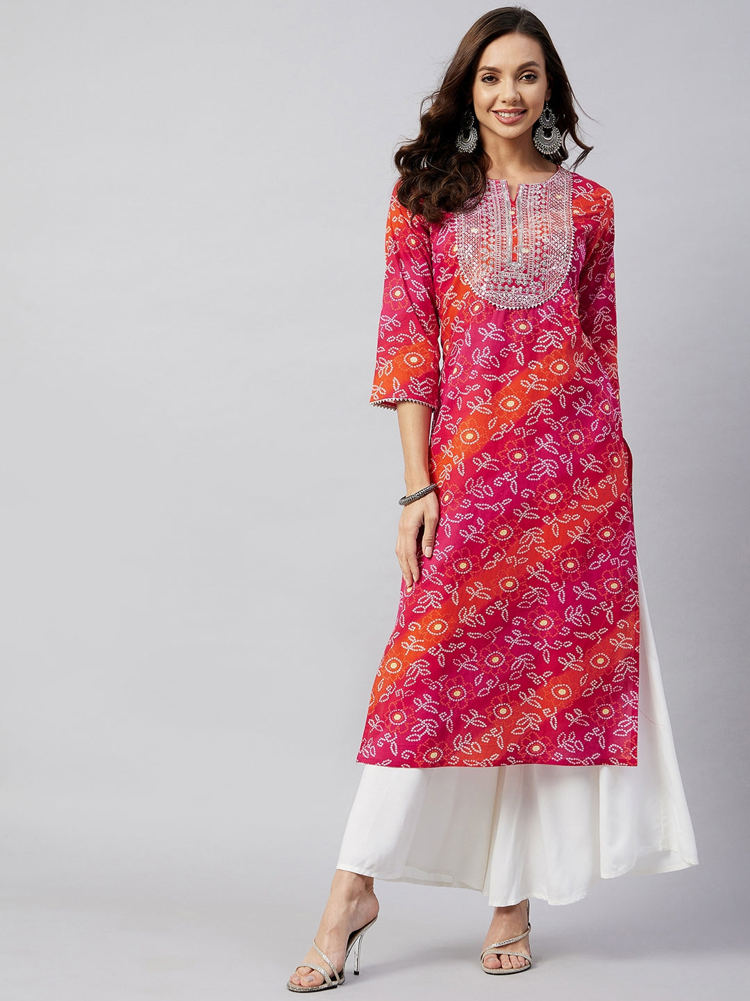 InWeave Women's Pink Orange Shaded Work Straight Kurta - Distacart